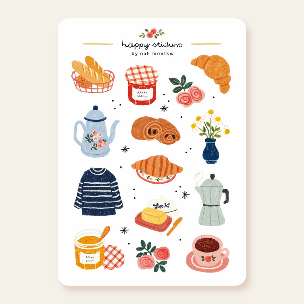 French Breakfast - Sticker Sheet | Bakery Boutique Decor